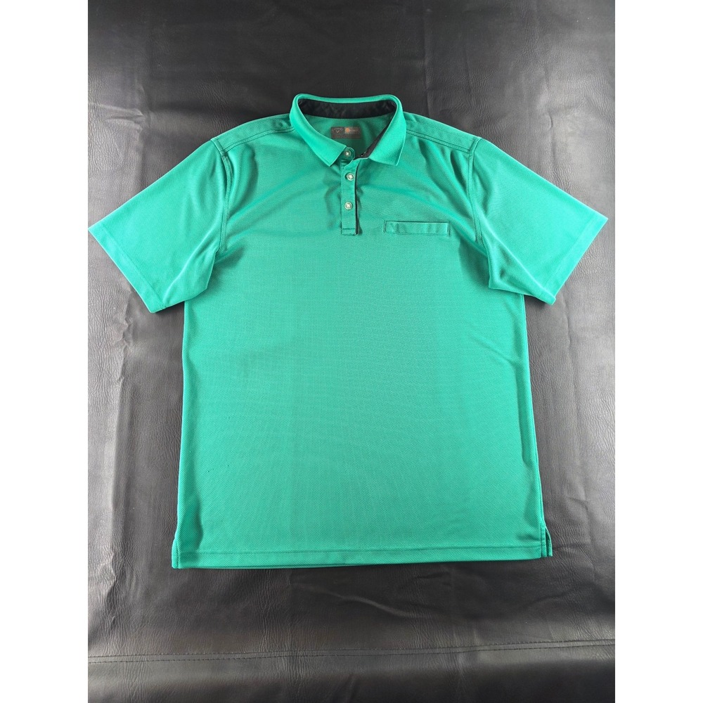 Callaway Mens Green Short Sleeve Golf Polo Shirt Large Textured Chest Pocket